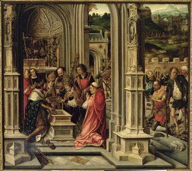 Karel de Grote (742-814) plaatst de relikwieën van Christus in de kapel van Aken